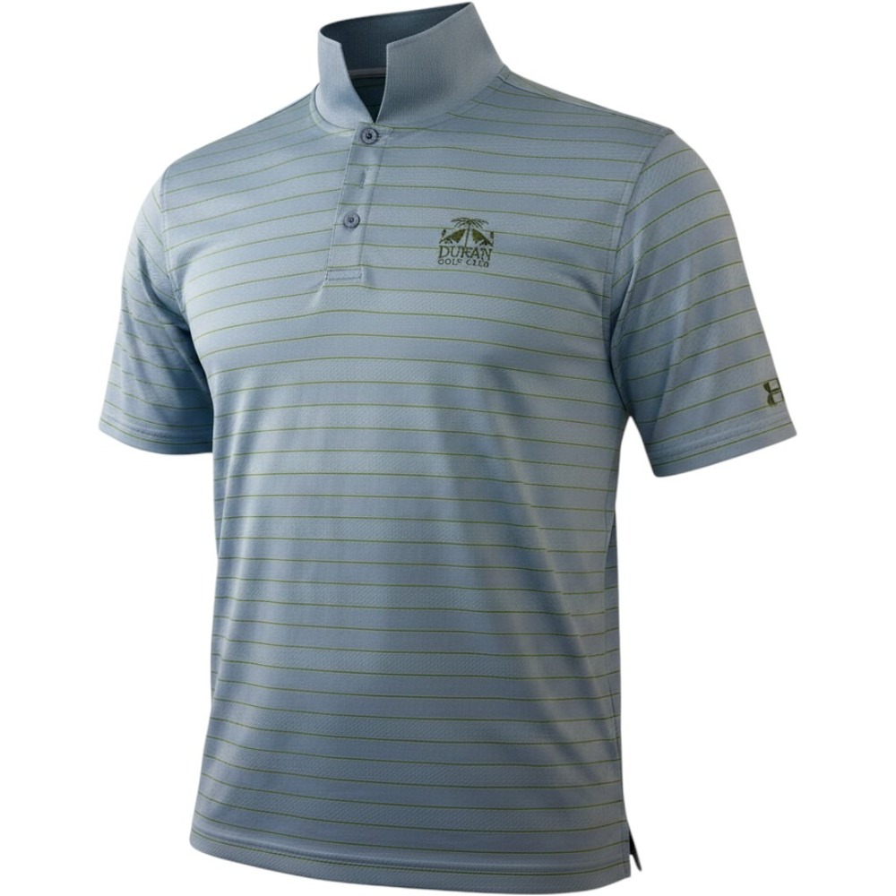 Under Armour HeatGear Mens Polo Shirt Blue Striped Duran Golf Club Logo Large